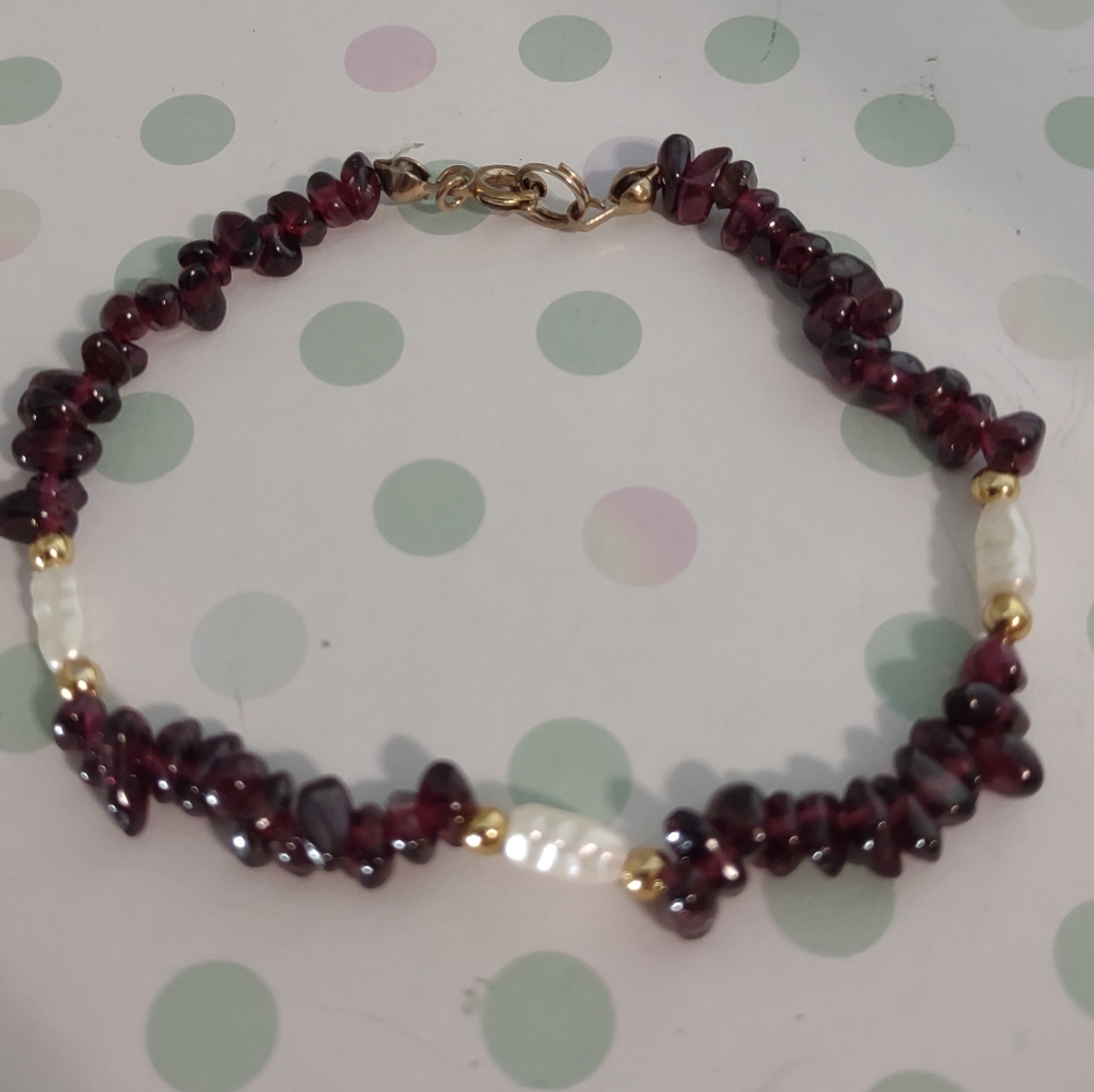 Vintage Garnet and Rice Pearl Bracelet